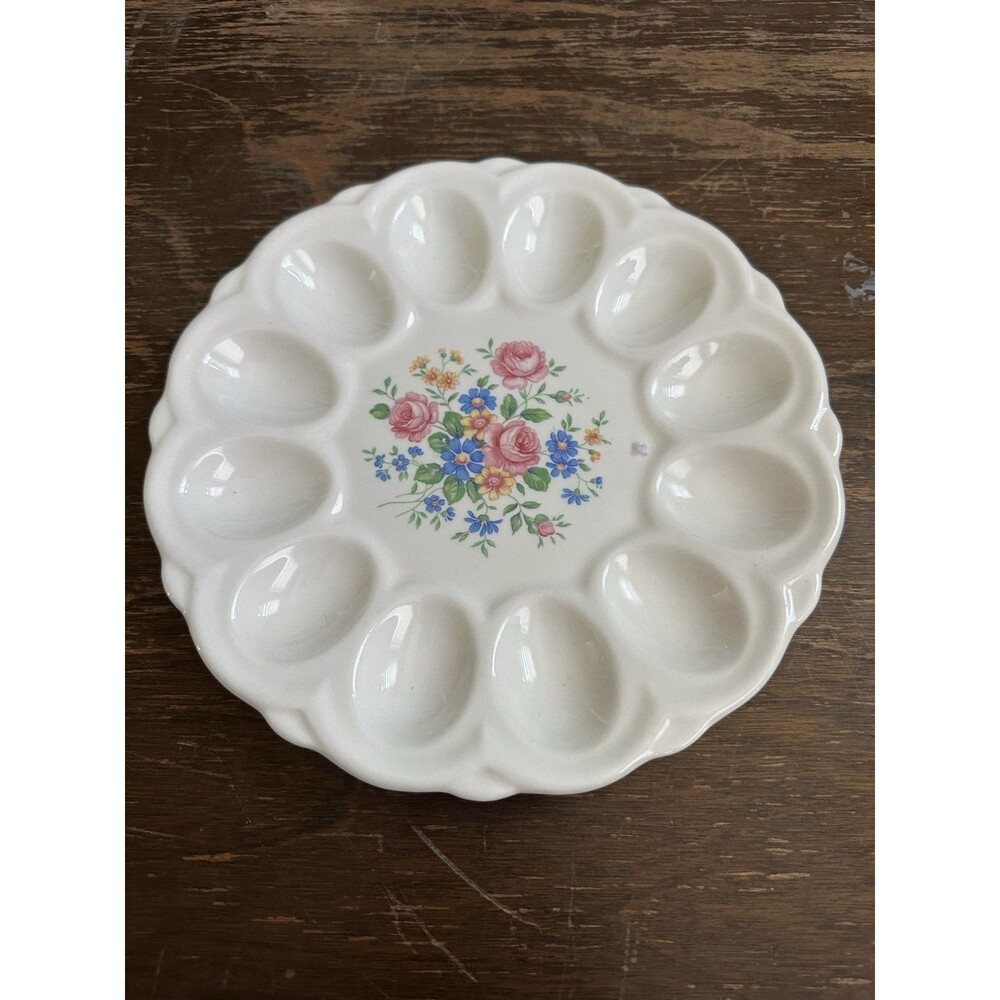 1930's E & R American Heritage Deviled Egg Plate Lovely Floral Pattern
